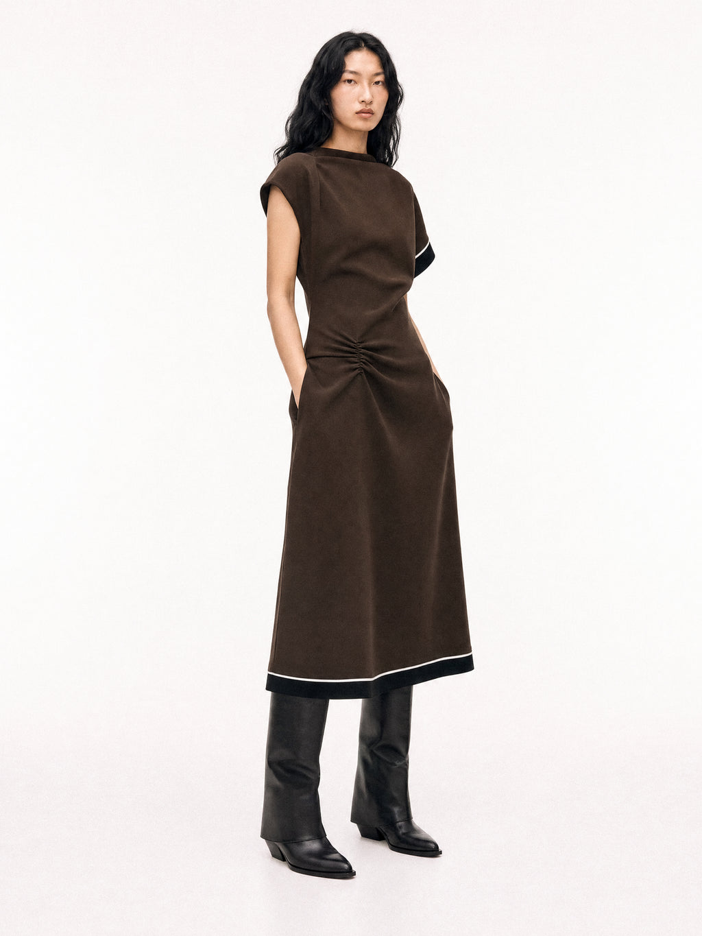 JOAN BACK BLACK LEATHER ROLLED-UP BOOTS