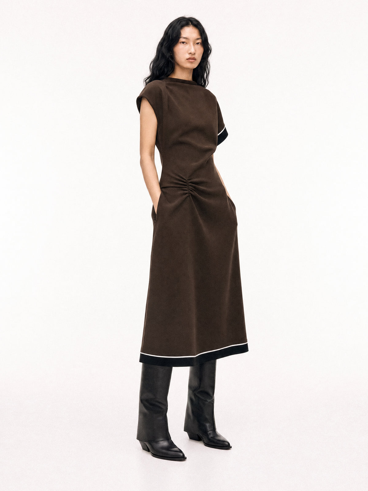 JOAN BACK BLACK LEATHER ROLLED-UP BOOTS