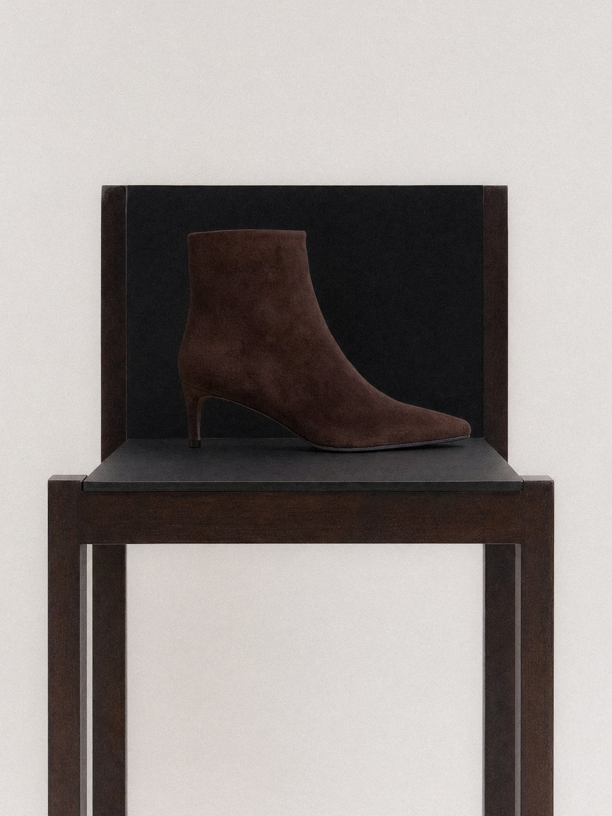 Noura Low Chocolate Suede Ankle Boots with Pointed Toe and Heel