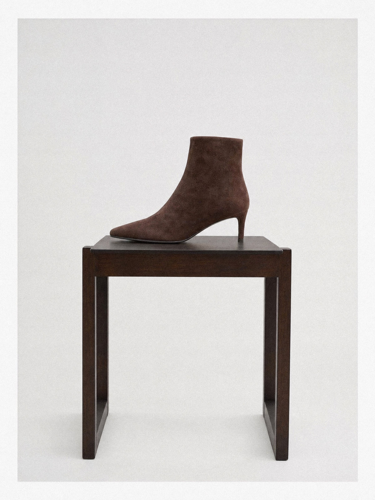 Noura Low Chocolate Suede Ankle Boots with Pointed Toe and Heel