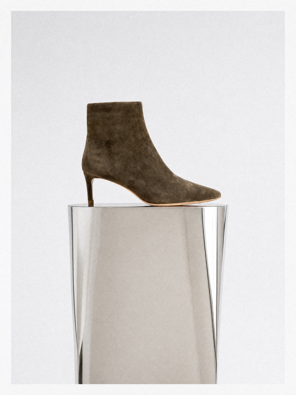 Noura Low Khaki Suede Ankle Boots with Pointed Toe and Heel