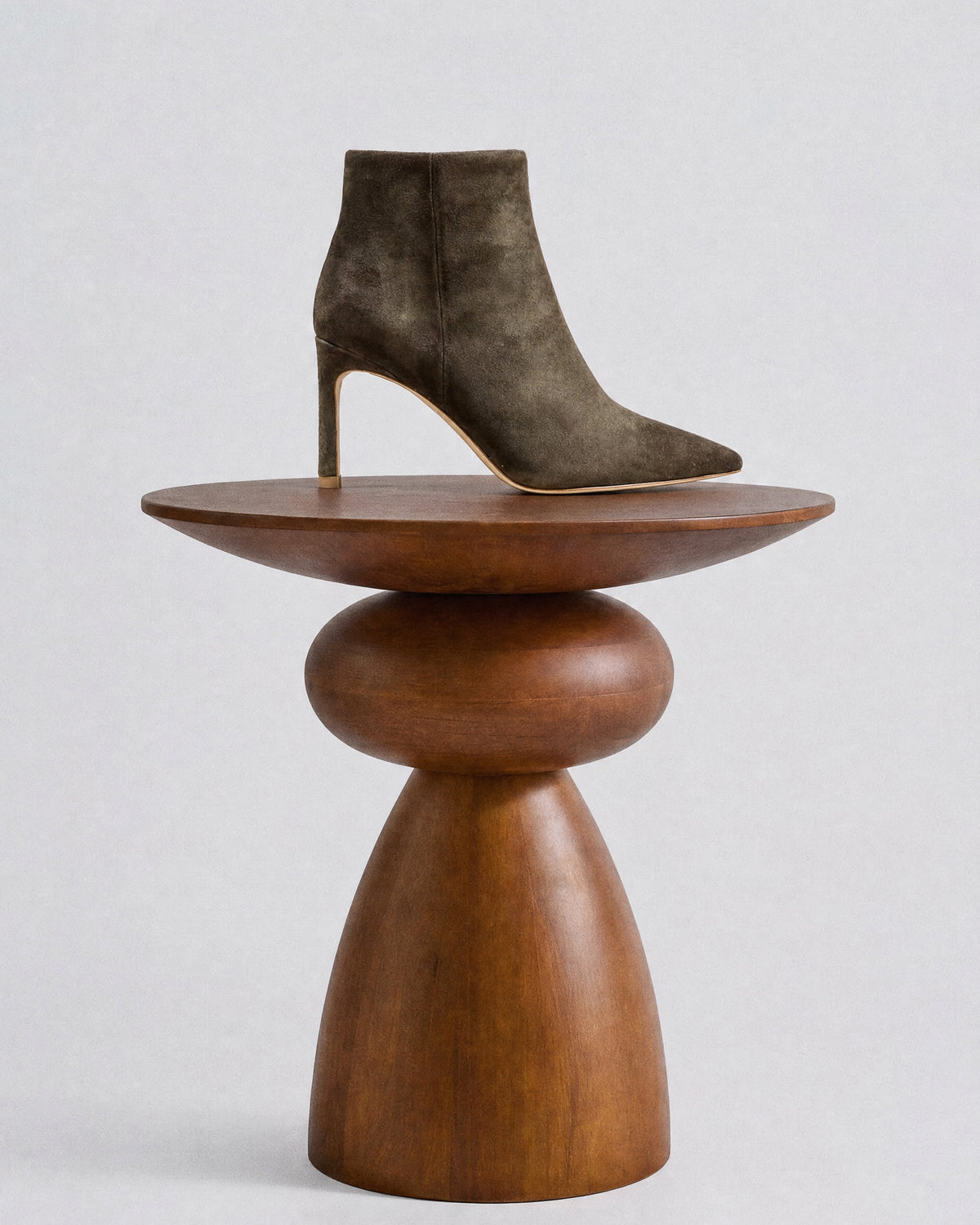 Noura Khaki Suede Ankle Boots with Pointed Toe and Heel