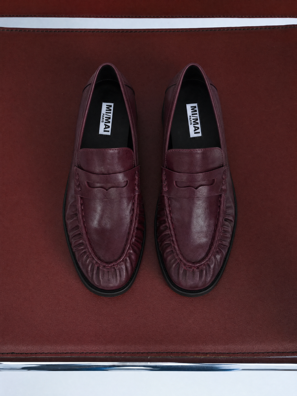 Mocassins plissé en cuir bordeaux Orso Burgundy