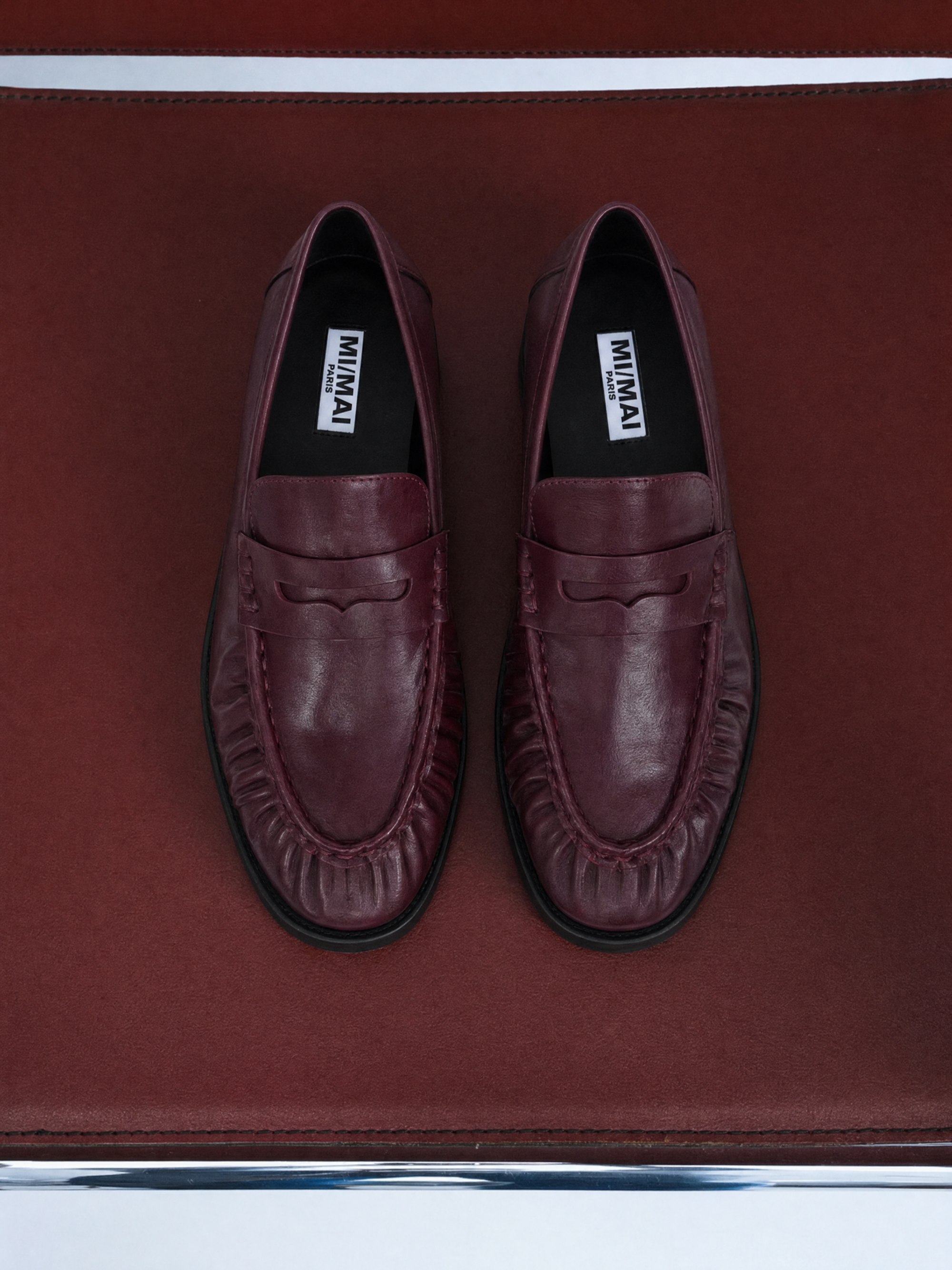Mocassins plissé en cuir bordeaux Orso Burgundy