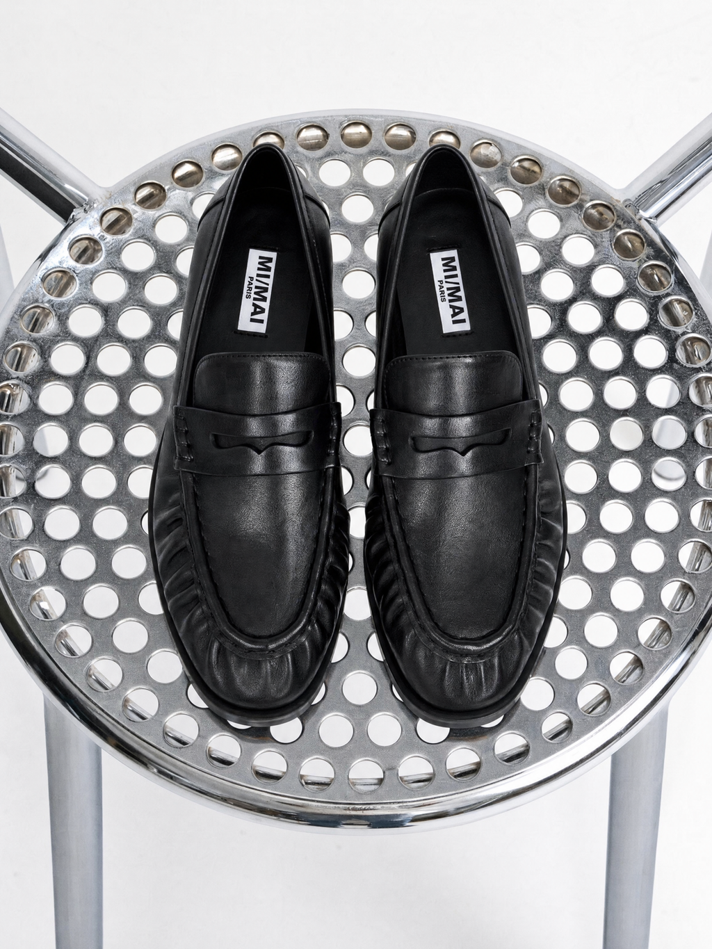 Mocassins plissé en cuir noir Orso Black