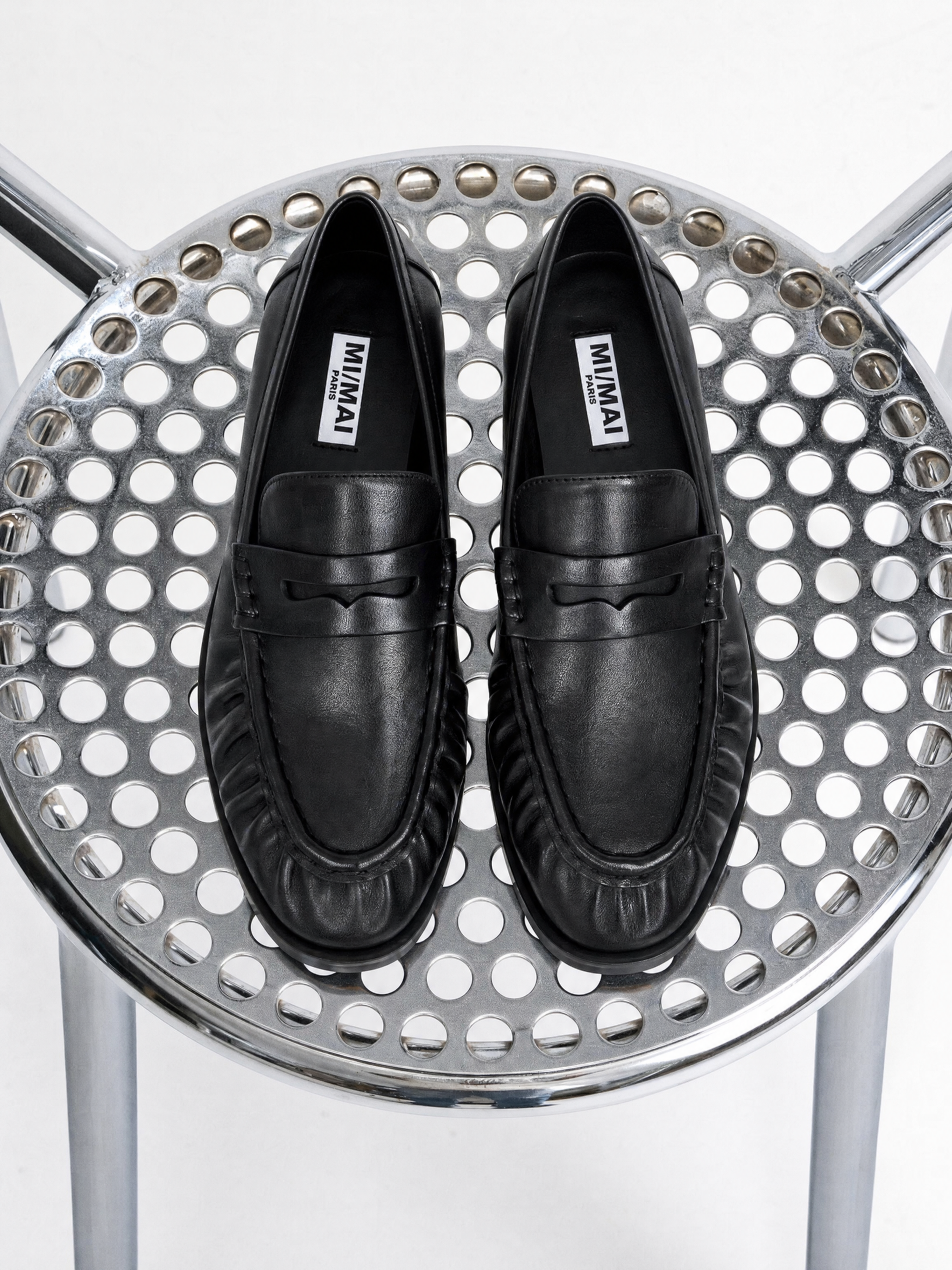 Mocassins plissé en cuir noir Orso Black