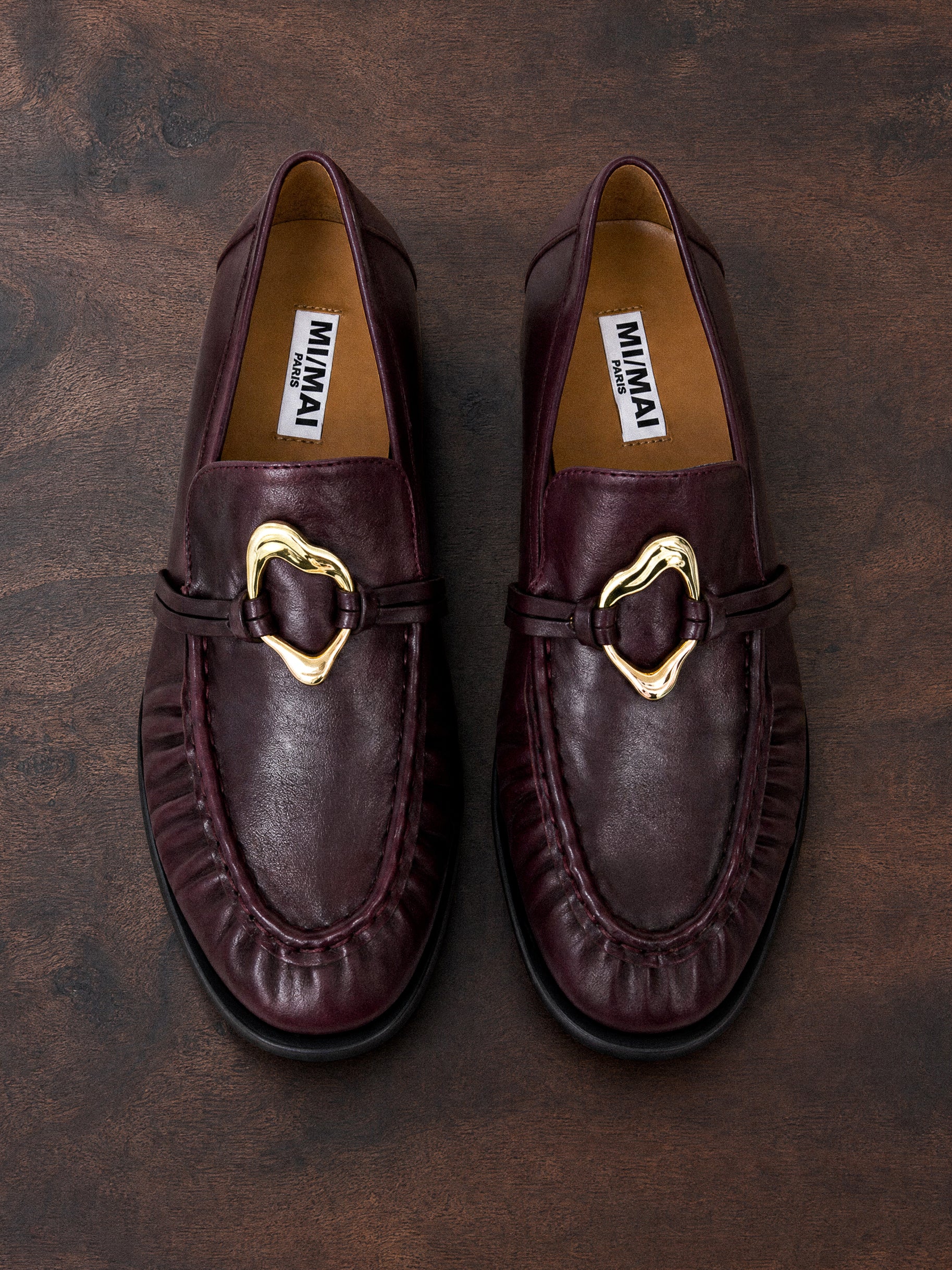 Mocassins plissé en cuir bordeaux à ornement bijou doré Orso Burgundy Melt