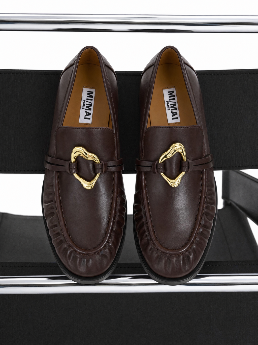 Mocassins plissé en cuir chocolat à ornement bijou doré Orso Chocolate Melt