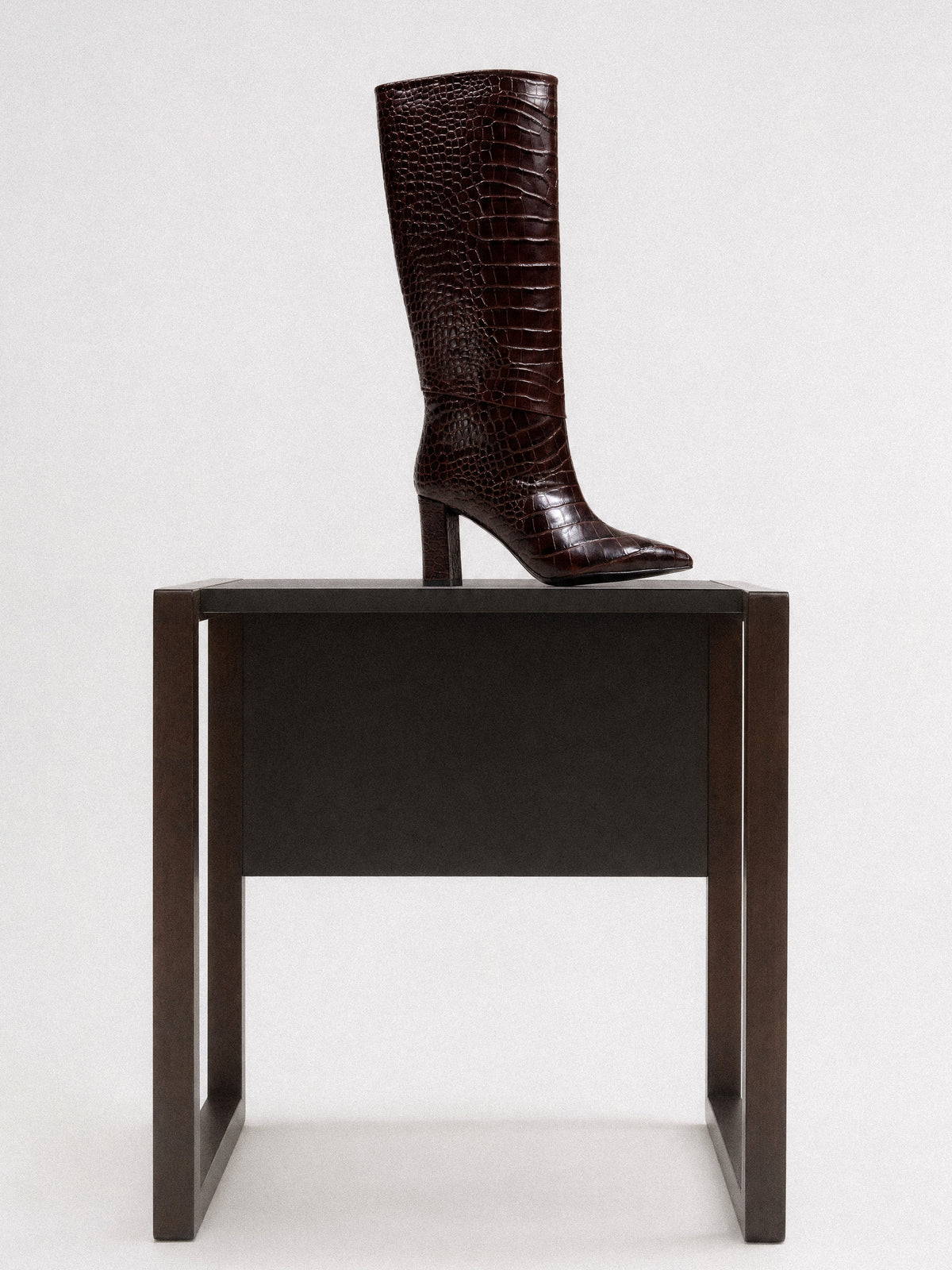 CHOCOLATE CROCODILE FASHION BOOTS WITH HIGH BLOCK HEEL WASSILY CHOCOLATE CROC