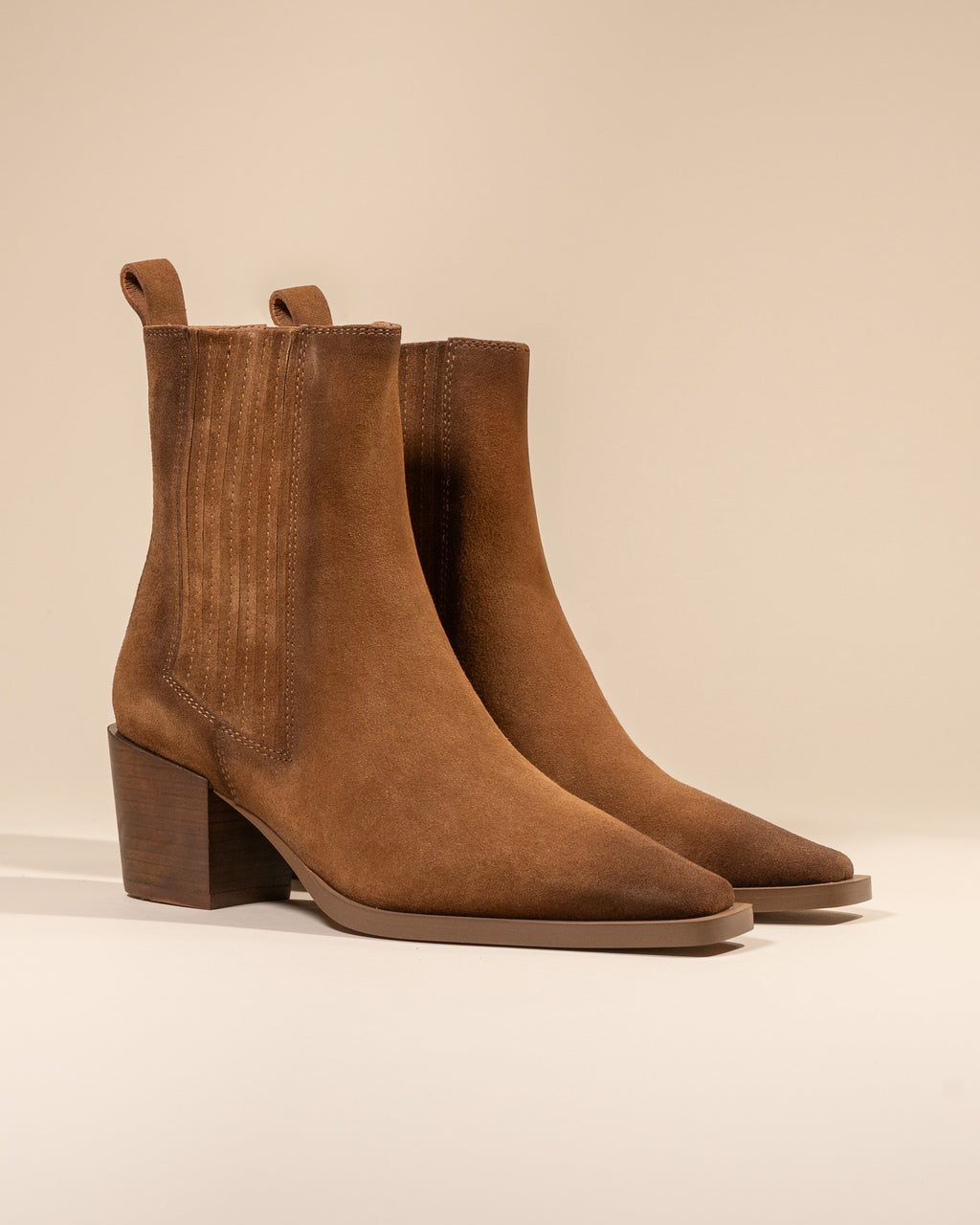 BOTTINES CHELSEA EN DAIM MARRON A PETIT TALON BLOC JANE II BROWN SUEDE