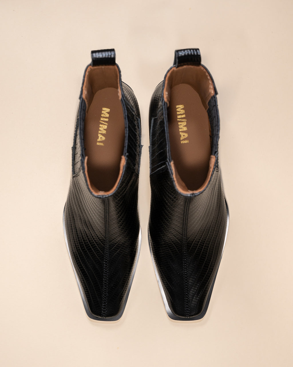 BOTTINES CHELSEA NOIRES FACON LEZARD A PETIT TALON BLOC JANE II BLACK LIZARD