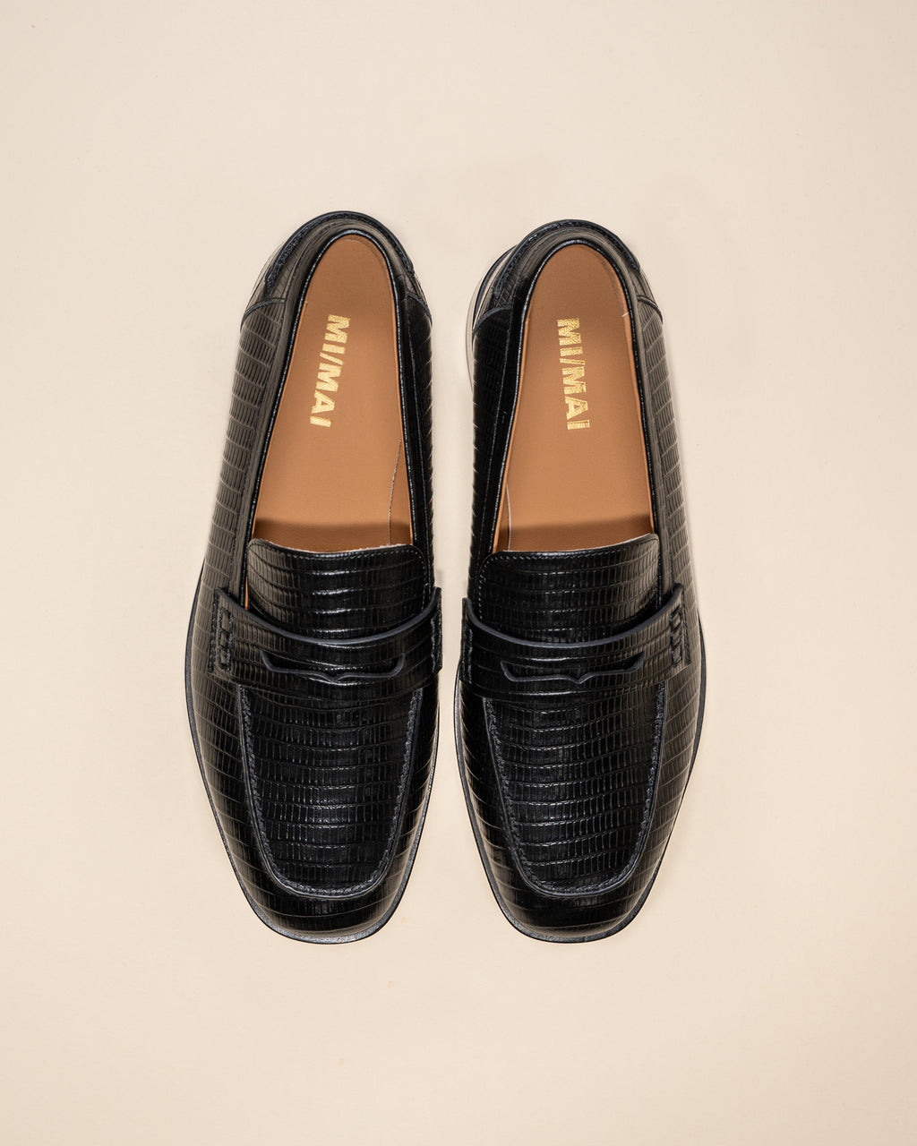 MOCASSINS EN CUIR NOIR FACON LEZARD LUCIANO BLACK LIZARD