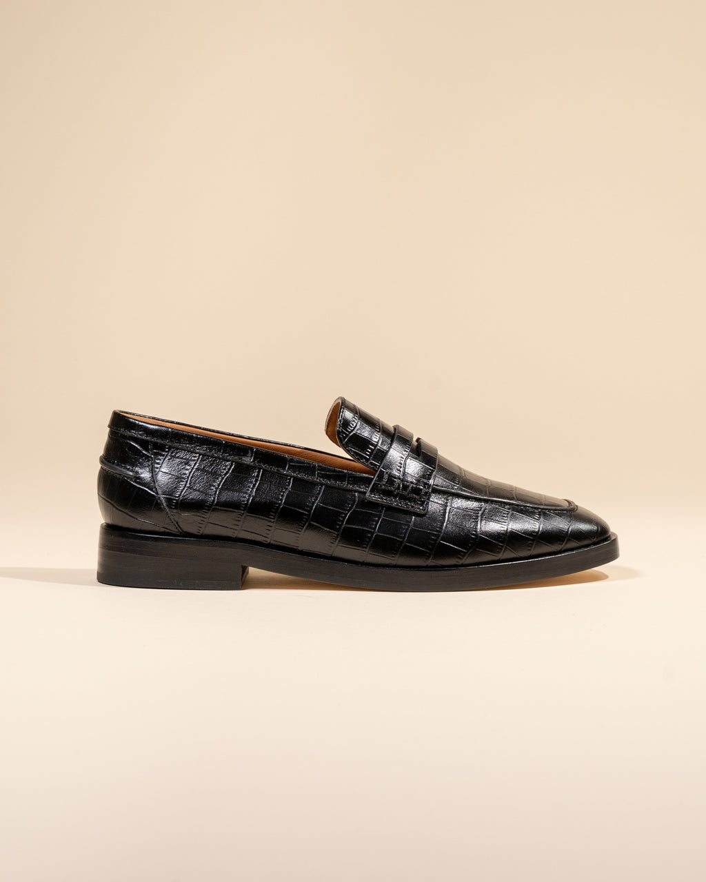 MOCASSINS EN CUIR NOIR FACON CROCODILE LUCIANO BLACK CROC