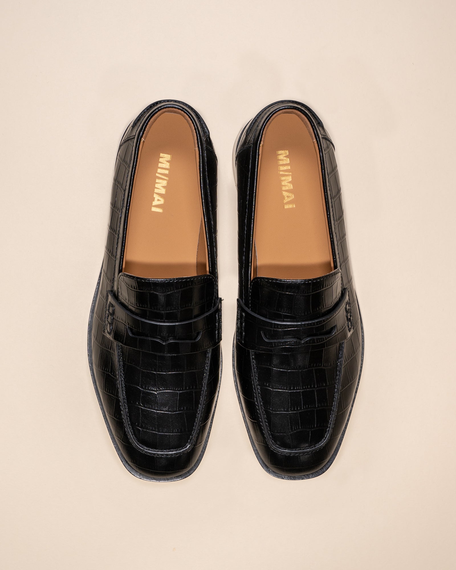 MOCASSINS EN CUIR NOIR FACON CROCODILE LUCIANO BLACK CROC