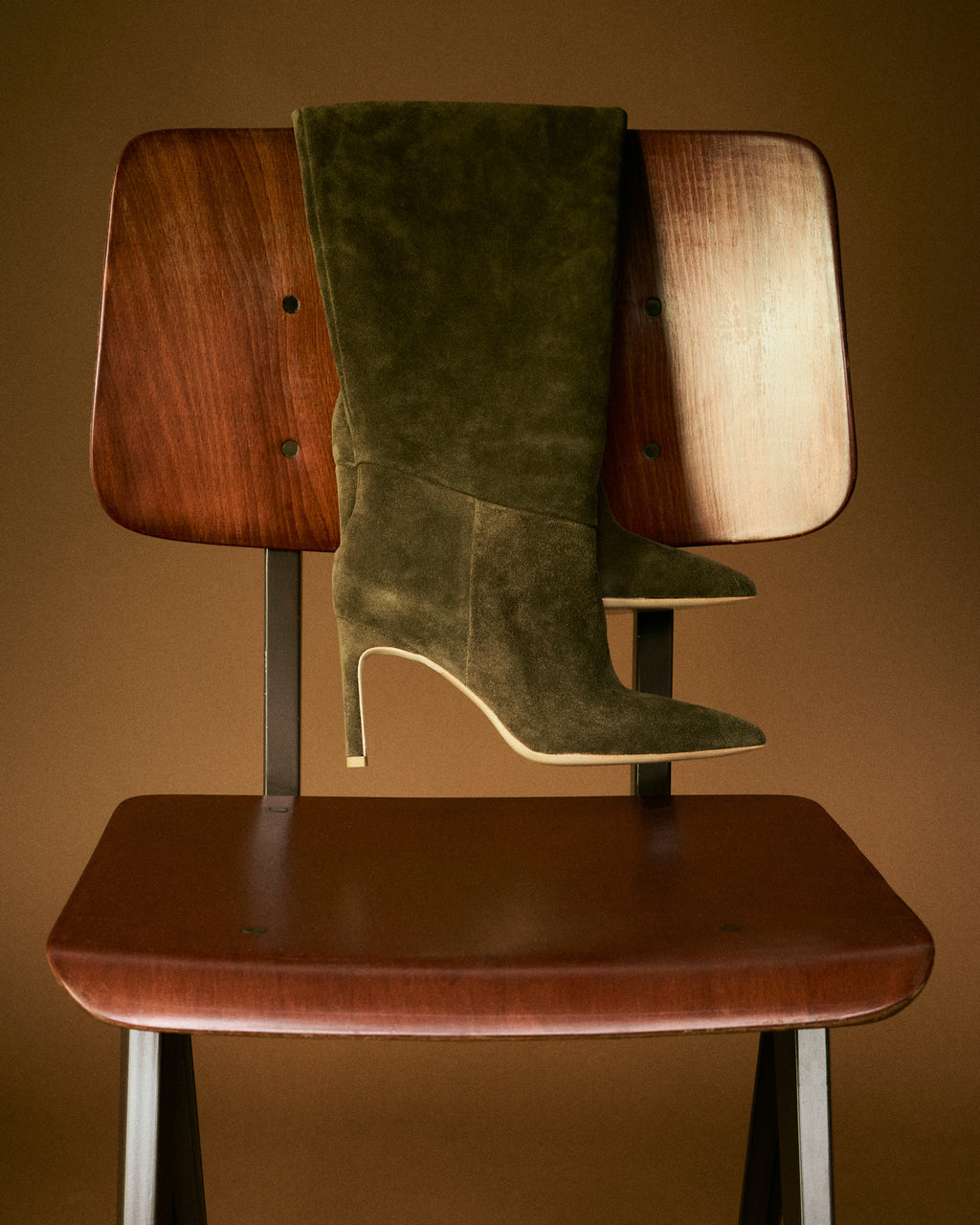 Khaki suede boots with stiletto heel, Coco khaki suede