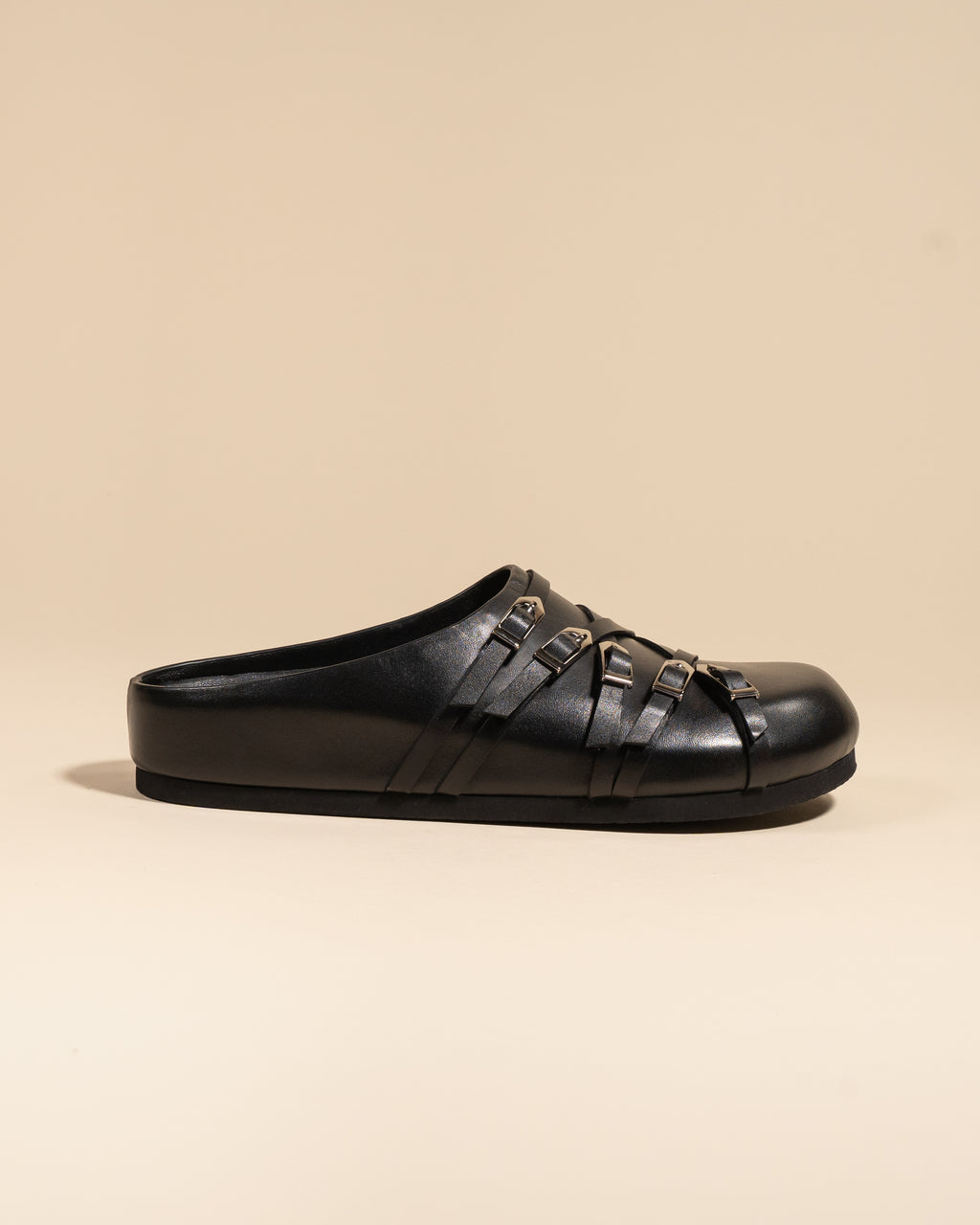 Mules sabots à brides et boucles en cuir noir Toledo Black