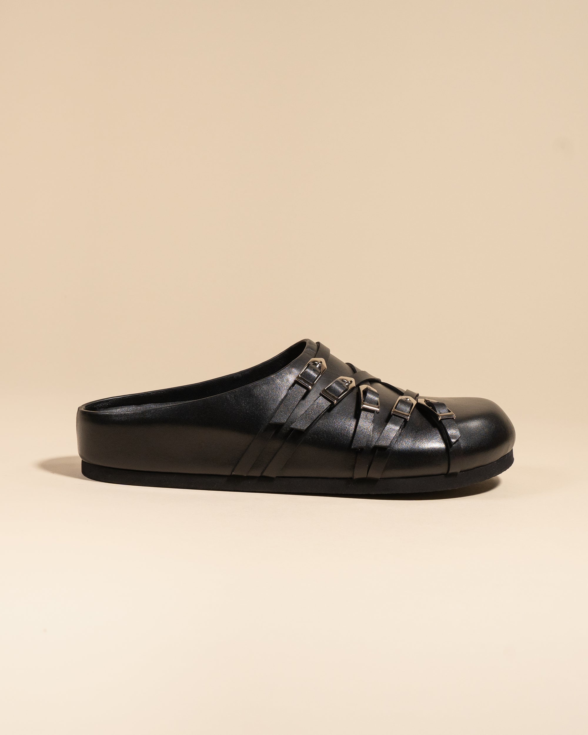 Mules sabots à brides et boucles en cuir noir Toledo Black