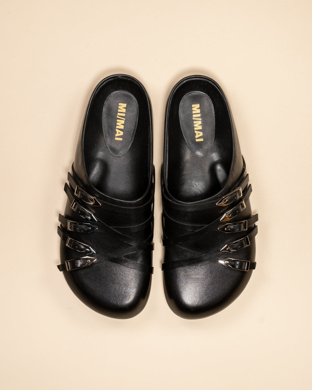 Mules sabots à brides et boucles en cuir noir Toledo Black