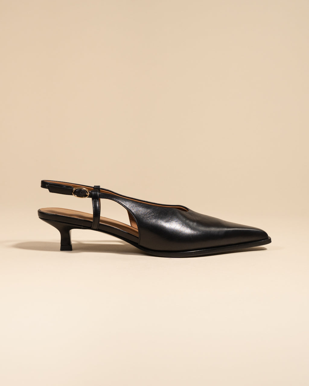 Escarpin sling back à petit talon bobine en cuir noir Marina Black