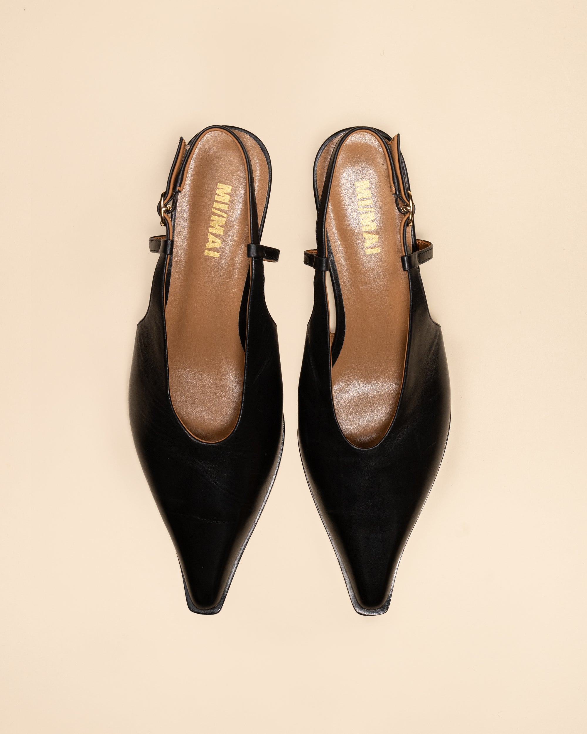 Escarpin sling back à petit talon bobine en cuir noir Marina Black