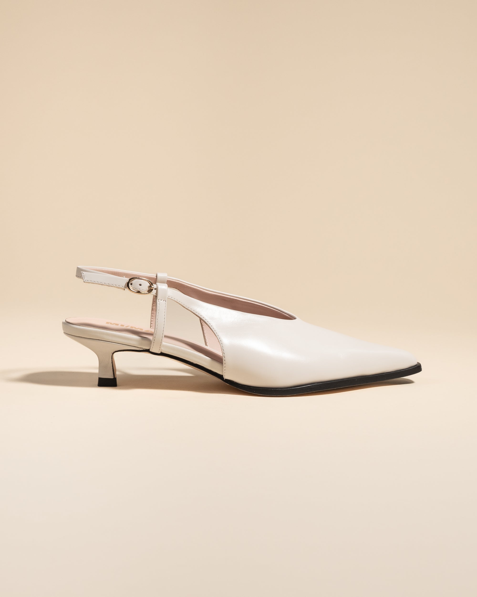 Escarpin sling back à petit talon bobine en cuir blanc Marina White
