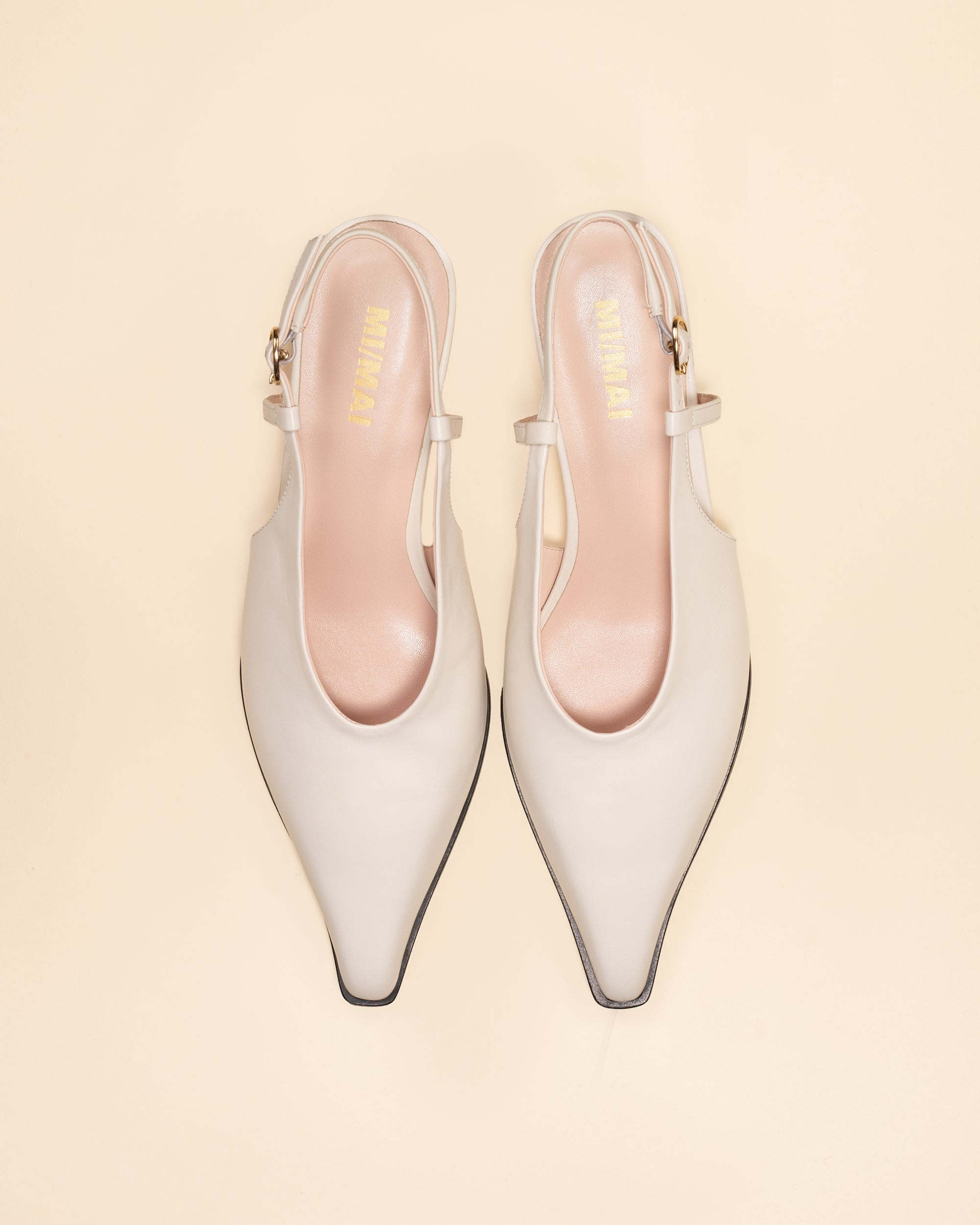 Escarpin sling back à petit talon bobine en cuir blanc Marina White