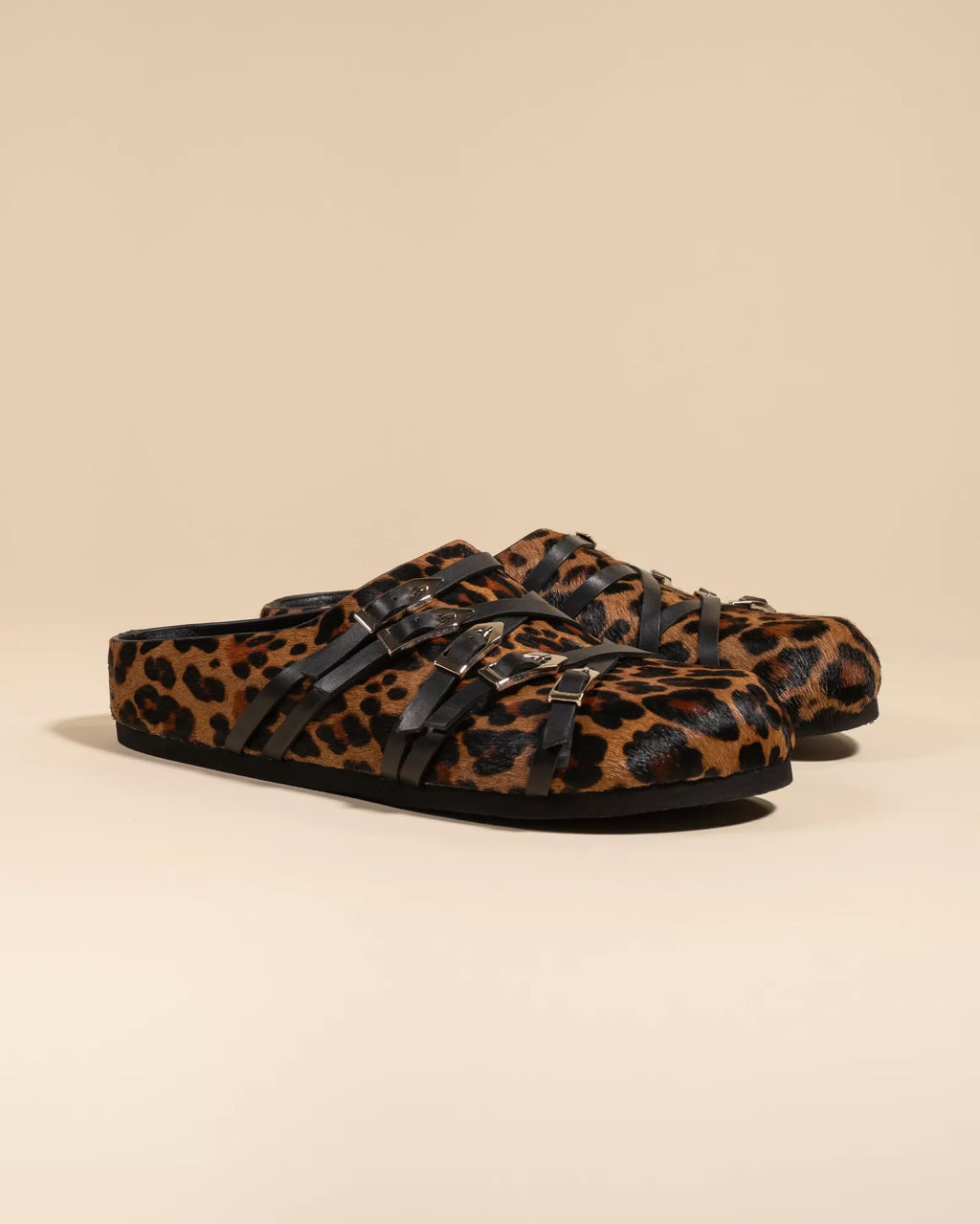 Mules sabots à brides et boucles à imprimé léopard Toledo Léo