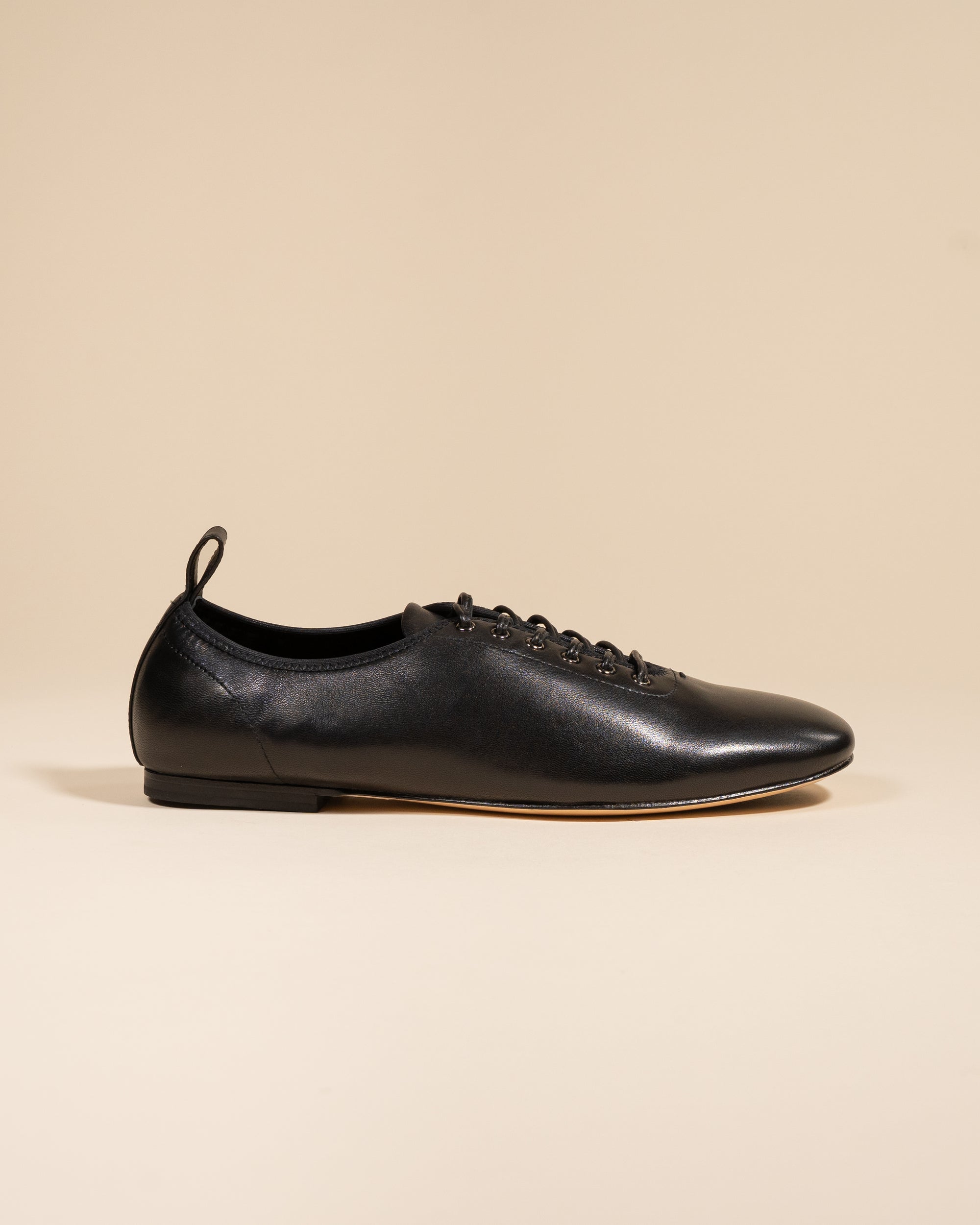 Derby slip-on plate en cuir noir souple Serge Black