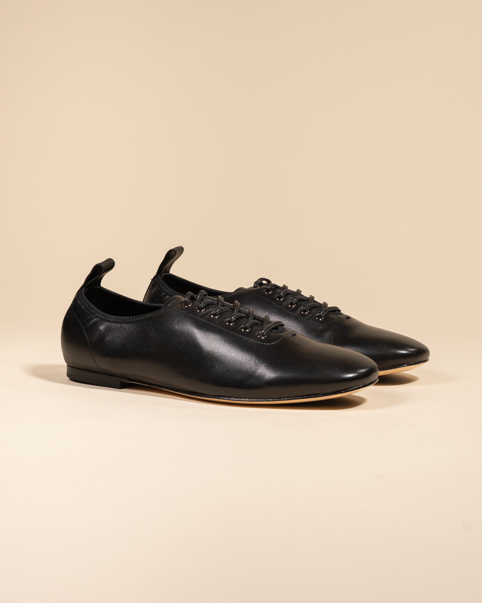 Derby slip-on plate en cuir noir souple Serge Black