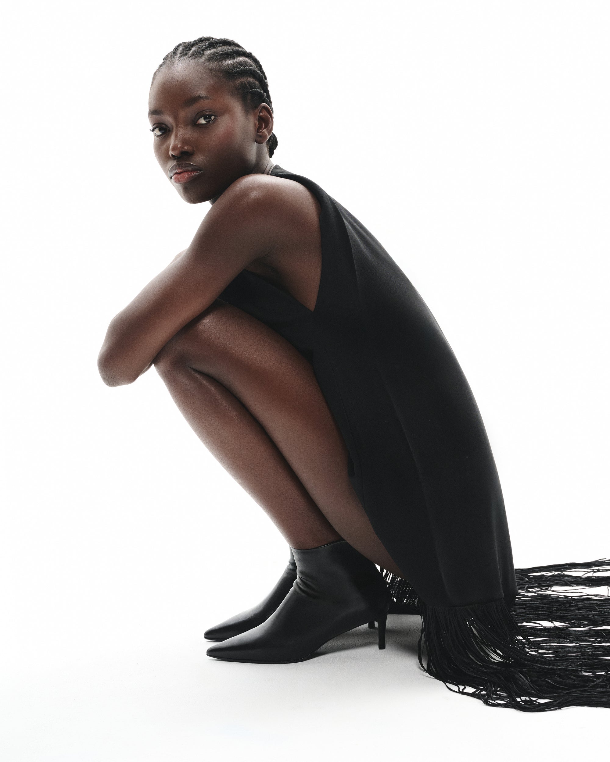 Bottines à talon et bout pointu Noura Low Black Calf