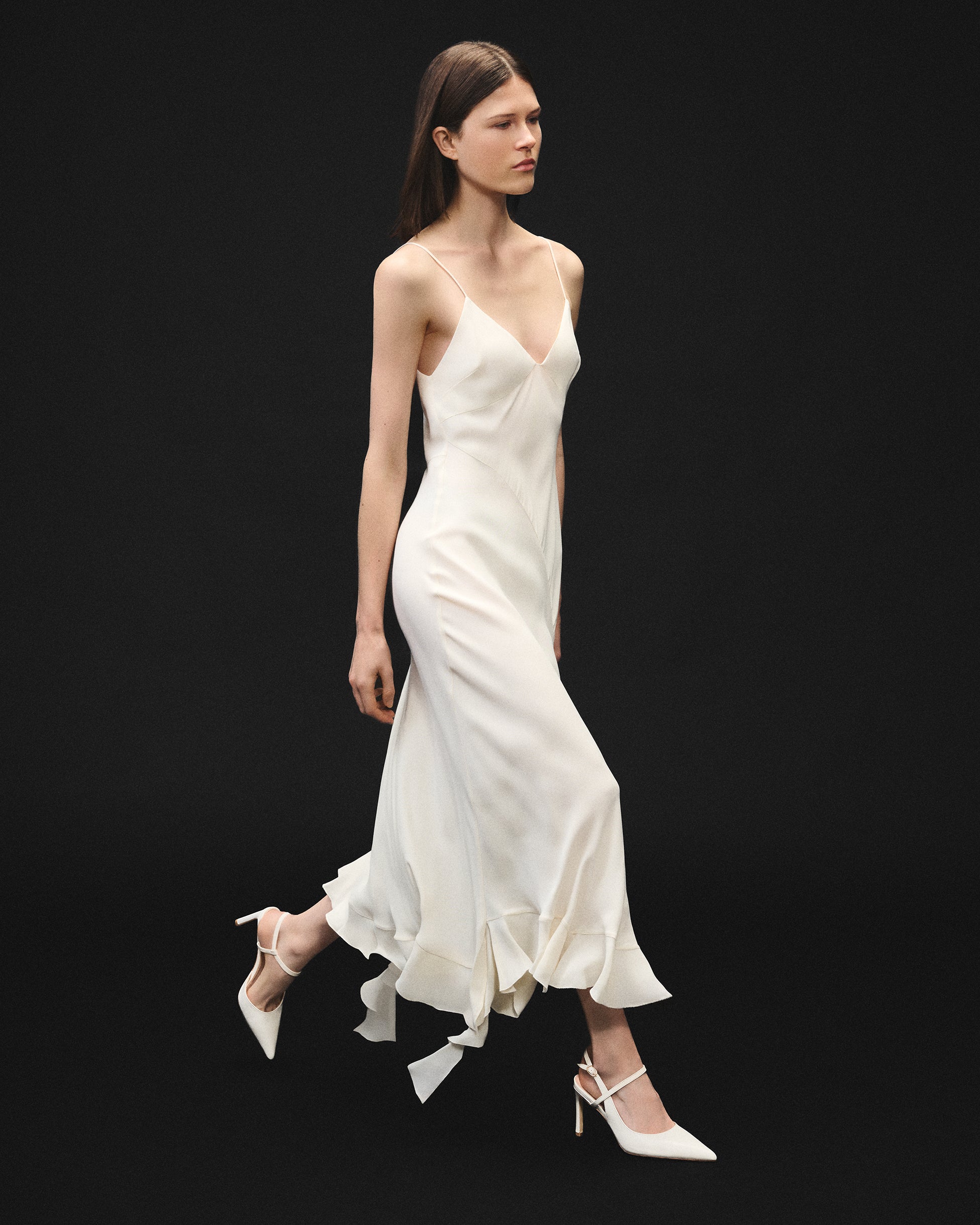 Escarpin en cuir blanc à bout pointu, talon aiguille et bride Emy Pure White