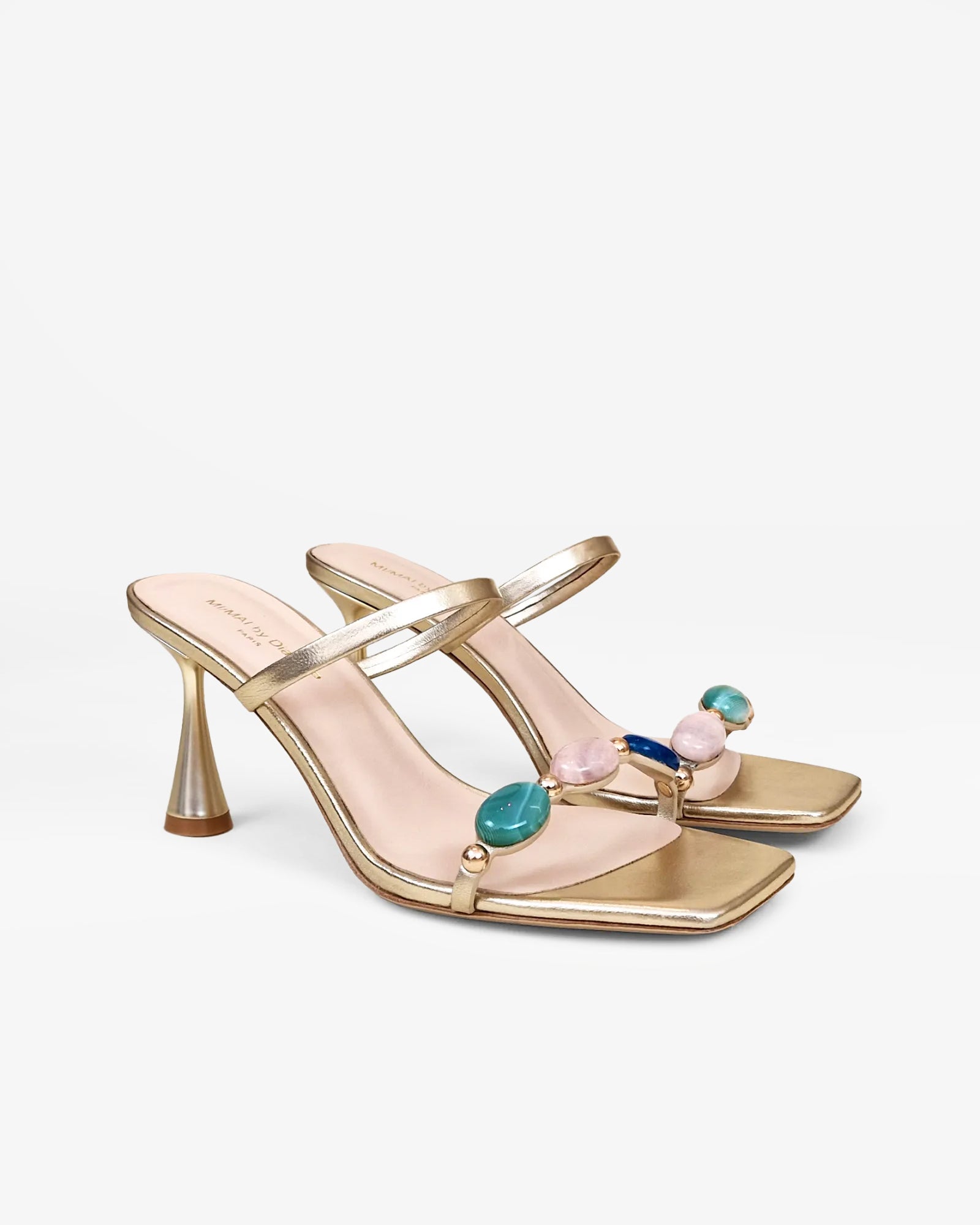 Naxos Gold mules with multicolored cabochons