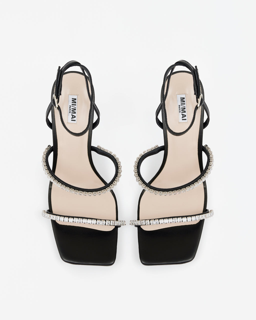 Isamu Chocolate Patent multi-strap mule with high heel and square toe in brown patent leather