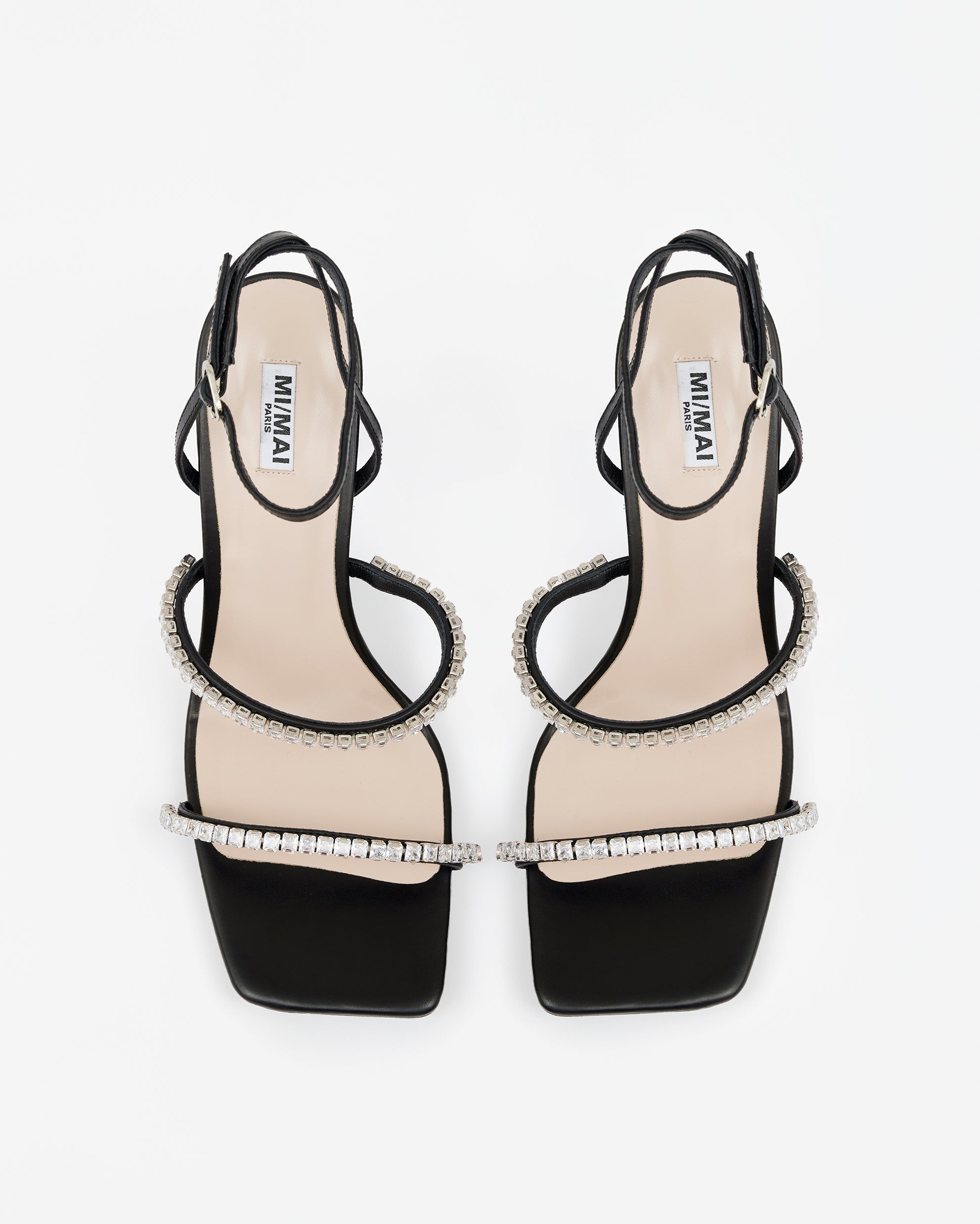 Isamu Chocolate Patent multi-strap mule with high heel and square toe in brown patent leather