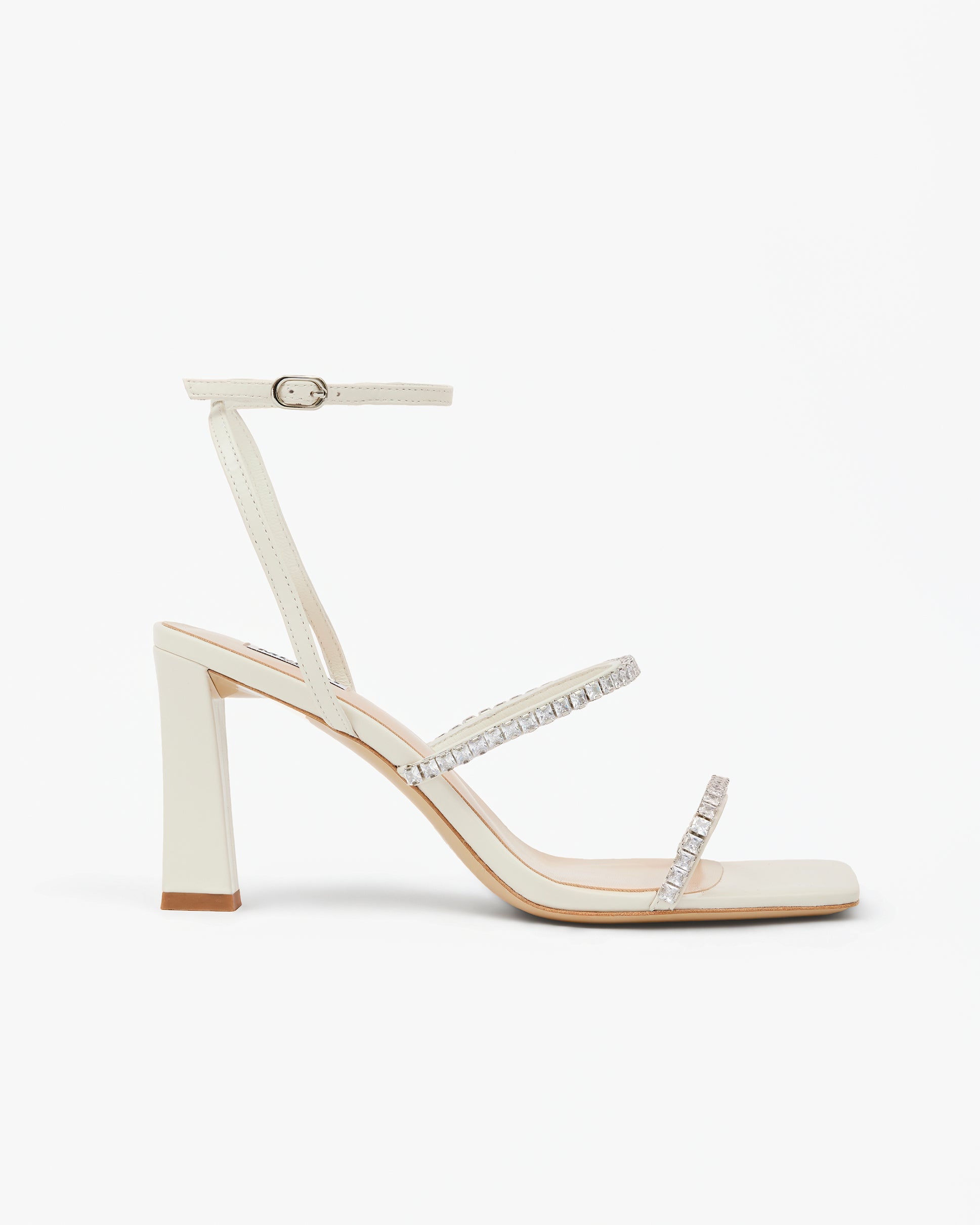 Sandale en cuir blanc cassé à talon haut et brides en strass cristaux Nidal Off-White