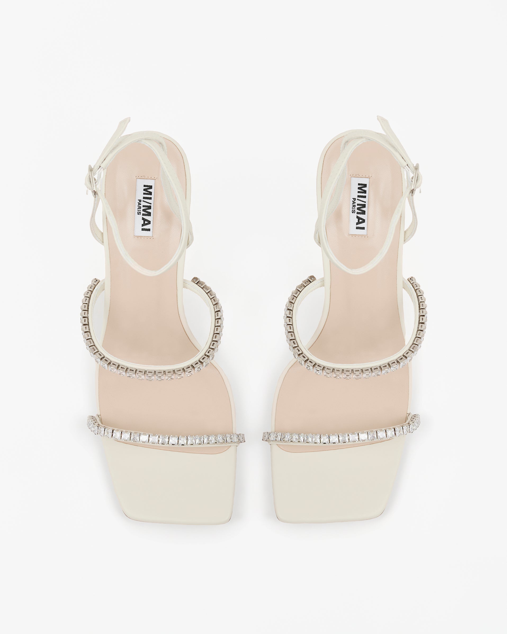 Sandale en cuir blanc cassé à talon haut et brides en strass cristaux Nidal Off-White