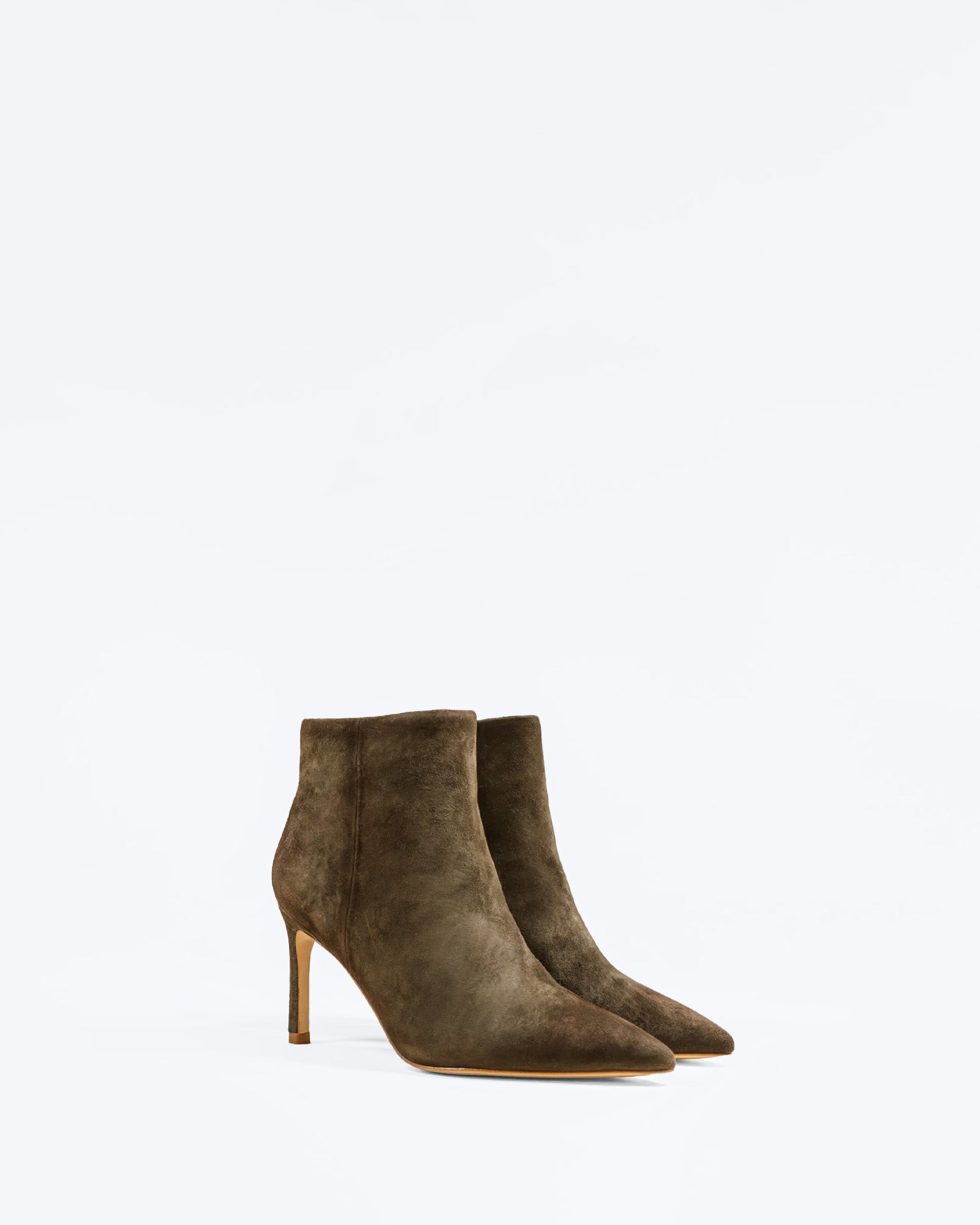 Noura Khaki Suede Ankle Boots with Pointed Toe and Heel