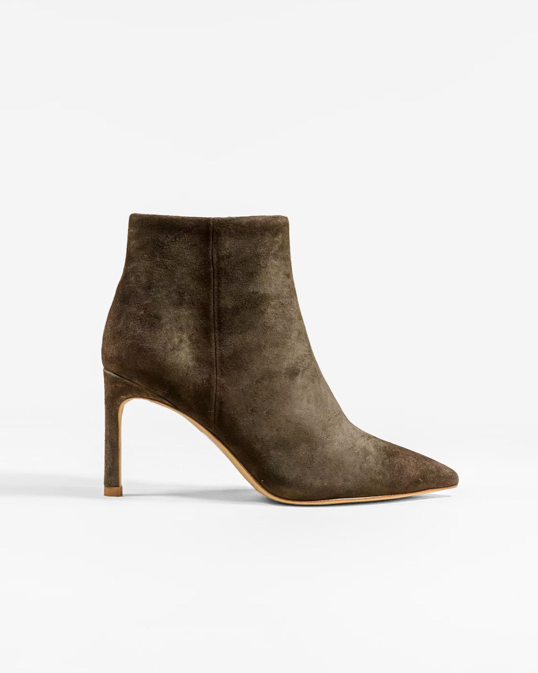 Noura Khaki Suede Ankle Boots with Pointed Toe and Heel