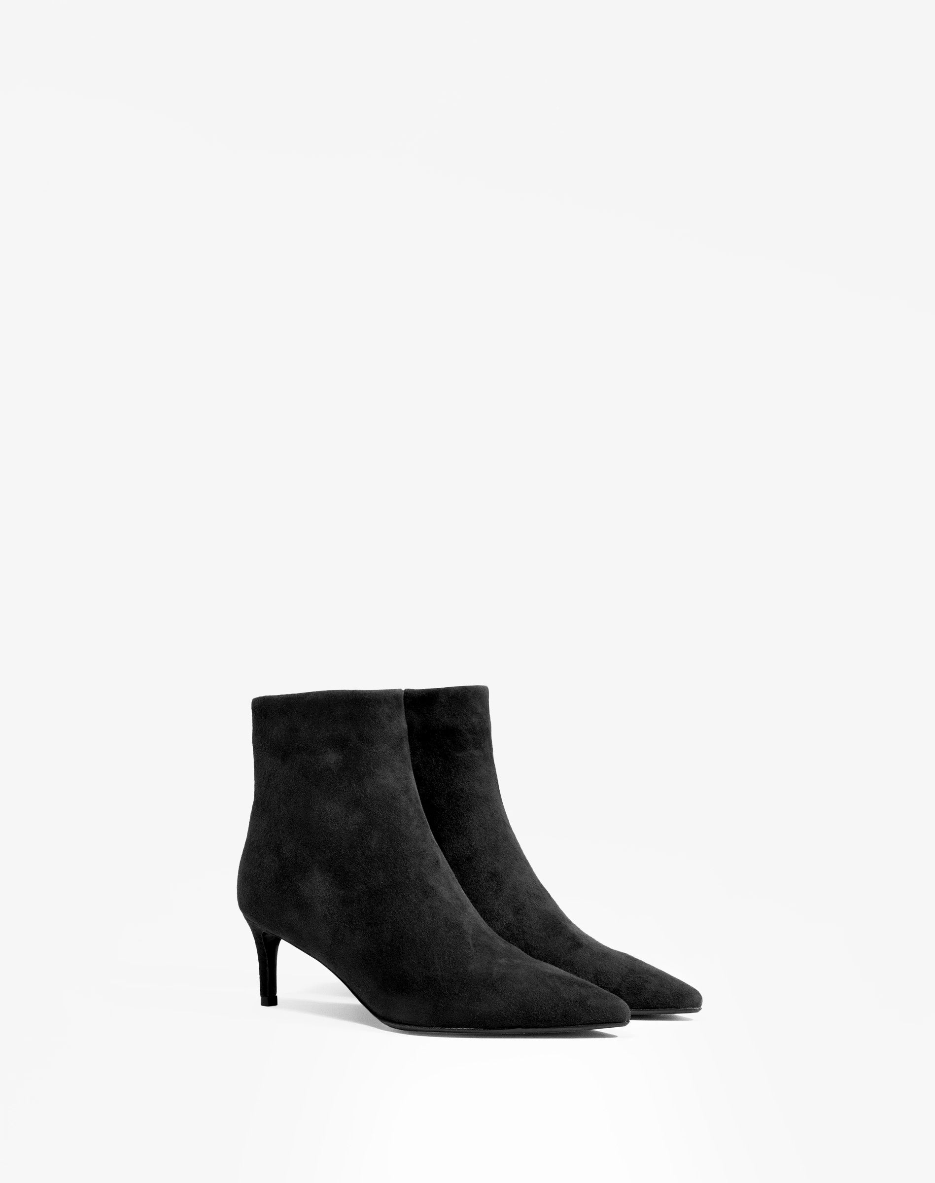 Noura Low Chocolate Suede Ankle Boots with Pointed Toe and Heel