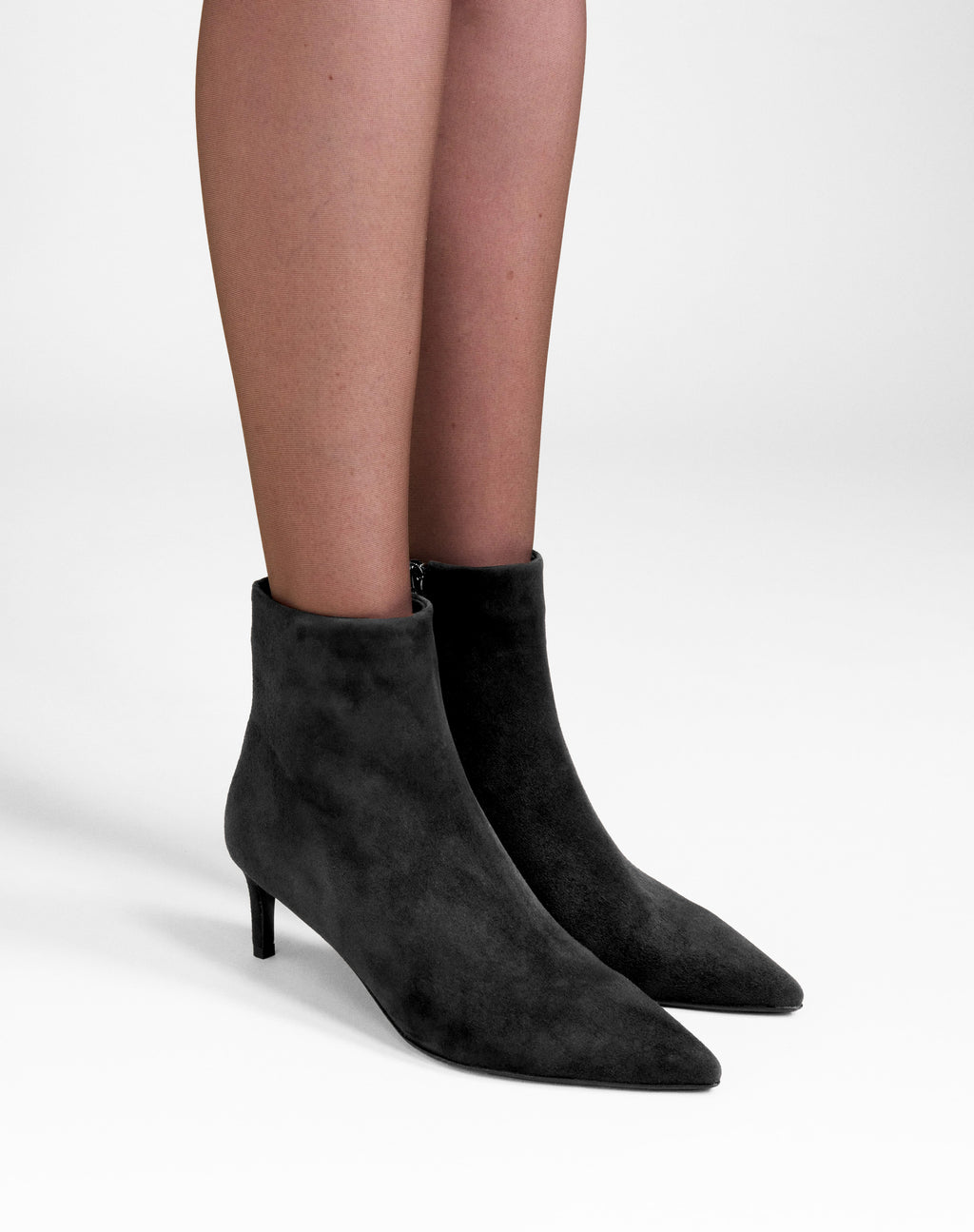 Noura Low Chocolate Suede Ankle Boots with Pointed Toe and Heel