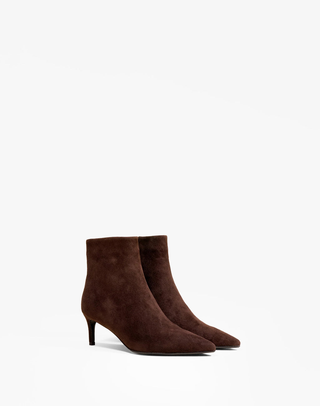 Noura Low Chocolate Suede Ankle Boots with Pointed Toe and Heel