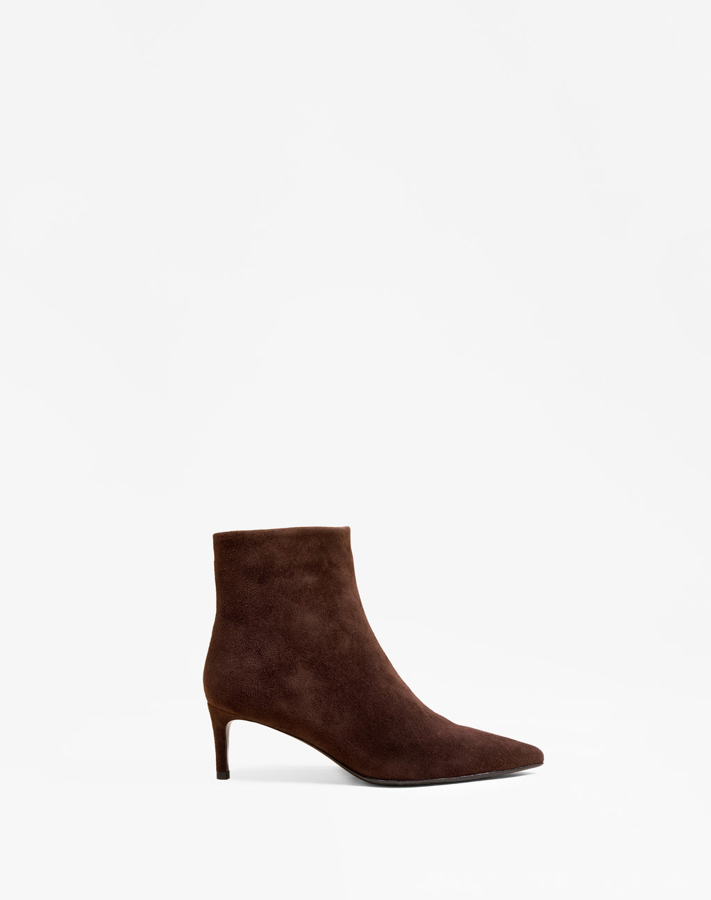 Noura Low Chocolate Suede Ankle Boots with Pointed Toe and Heel
