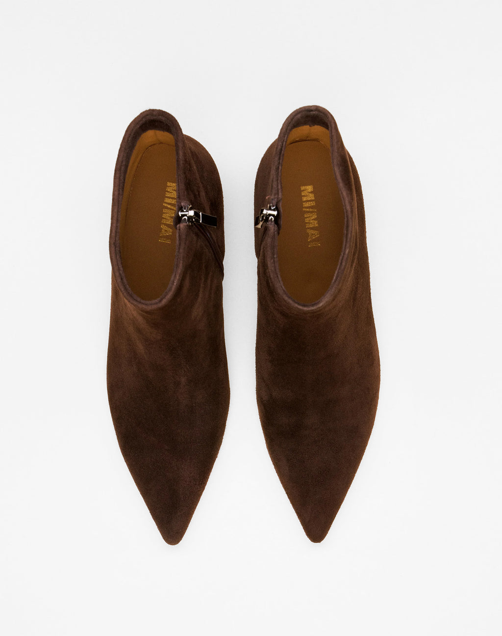 Noura Low Chocolate Suede Ankle Boots with Pointed Toe and Heel