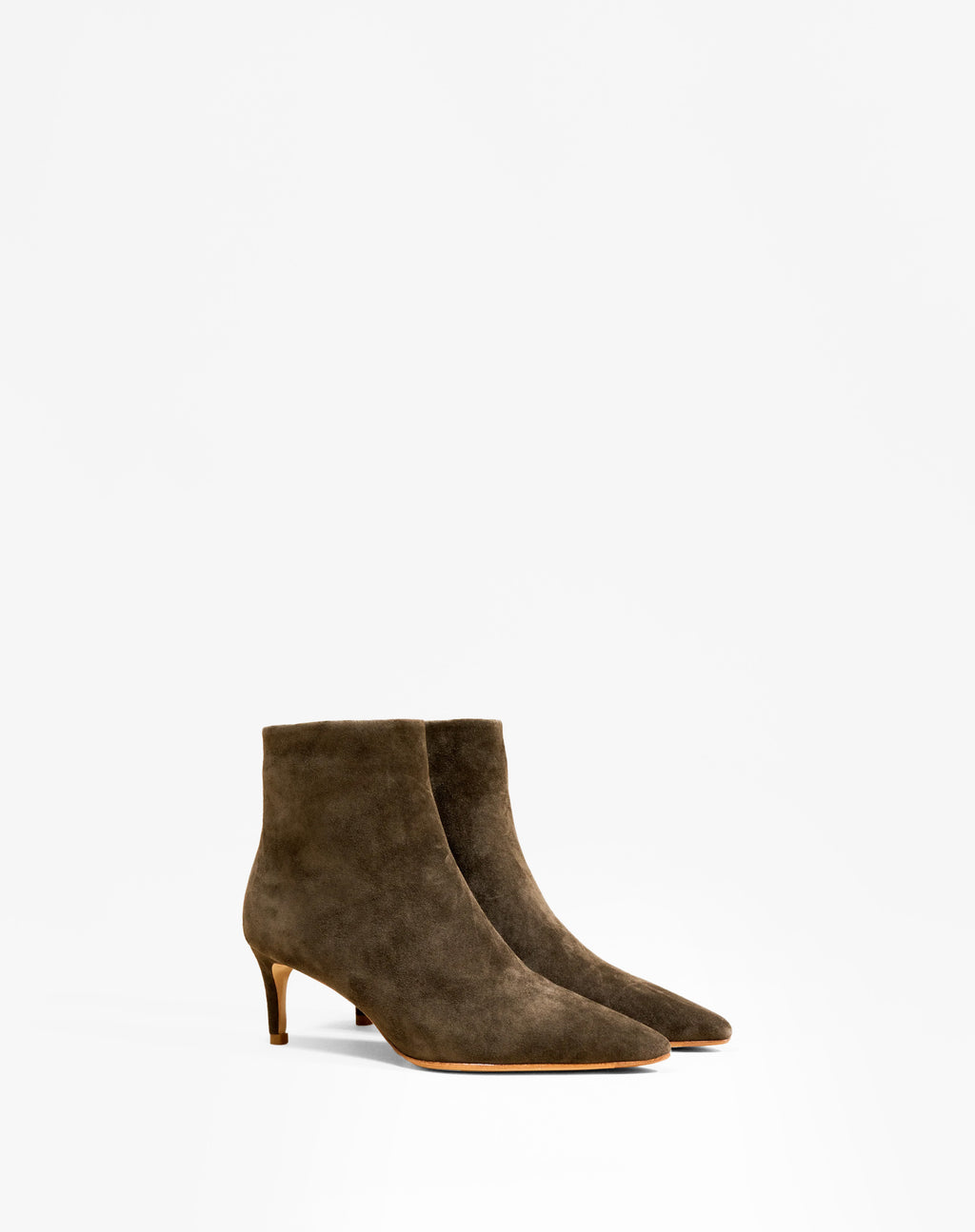 Bottines à talon et bout pointu Noura Low Kaki Suede