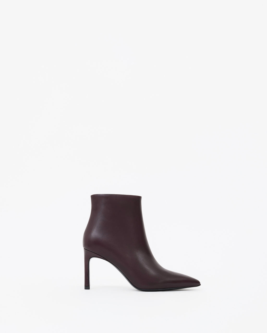 Bottines en cuir bordeaux à talon et bout pointu Noura Burgundy Calf