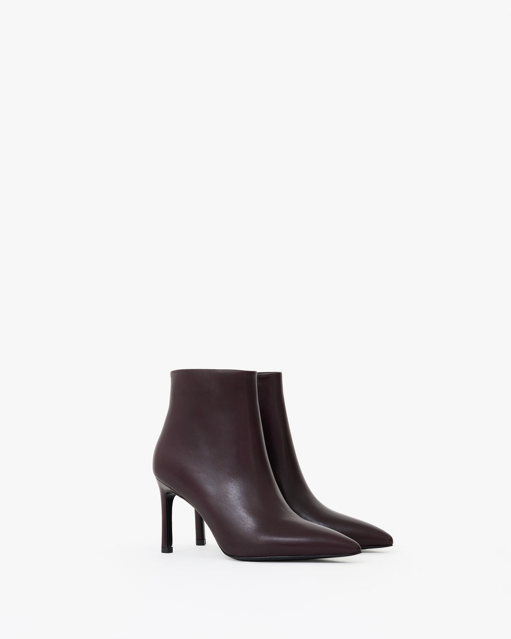Bottines en cuir bordeaux à talon et bout pointu Noura Burgundy Calf