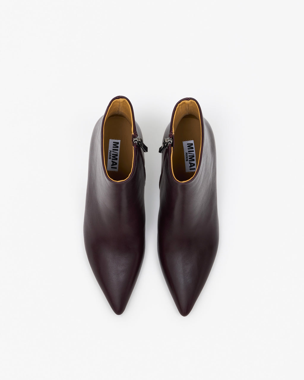 Bottines en cuir bordeaux à talon et bout pointu Noura Burgundy Calf