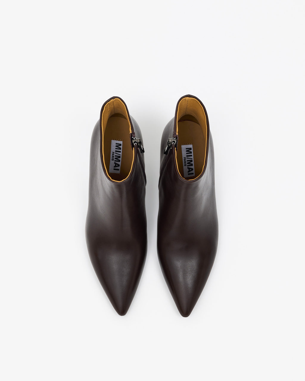 Bottines en cuir chocolat à talon et bout pointu Noura Chocolate Calf