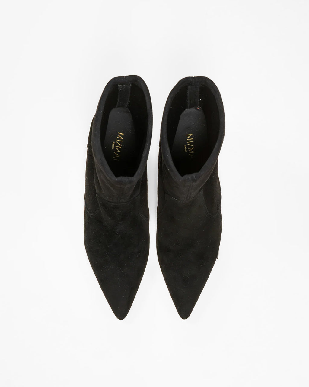 Bottines en daim noir à talon et bout pointu Ophelia Black