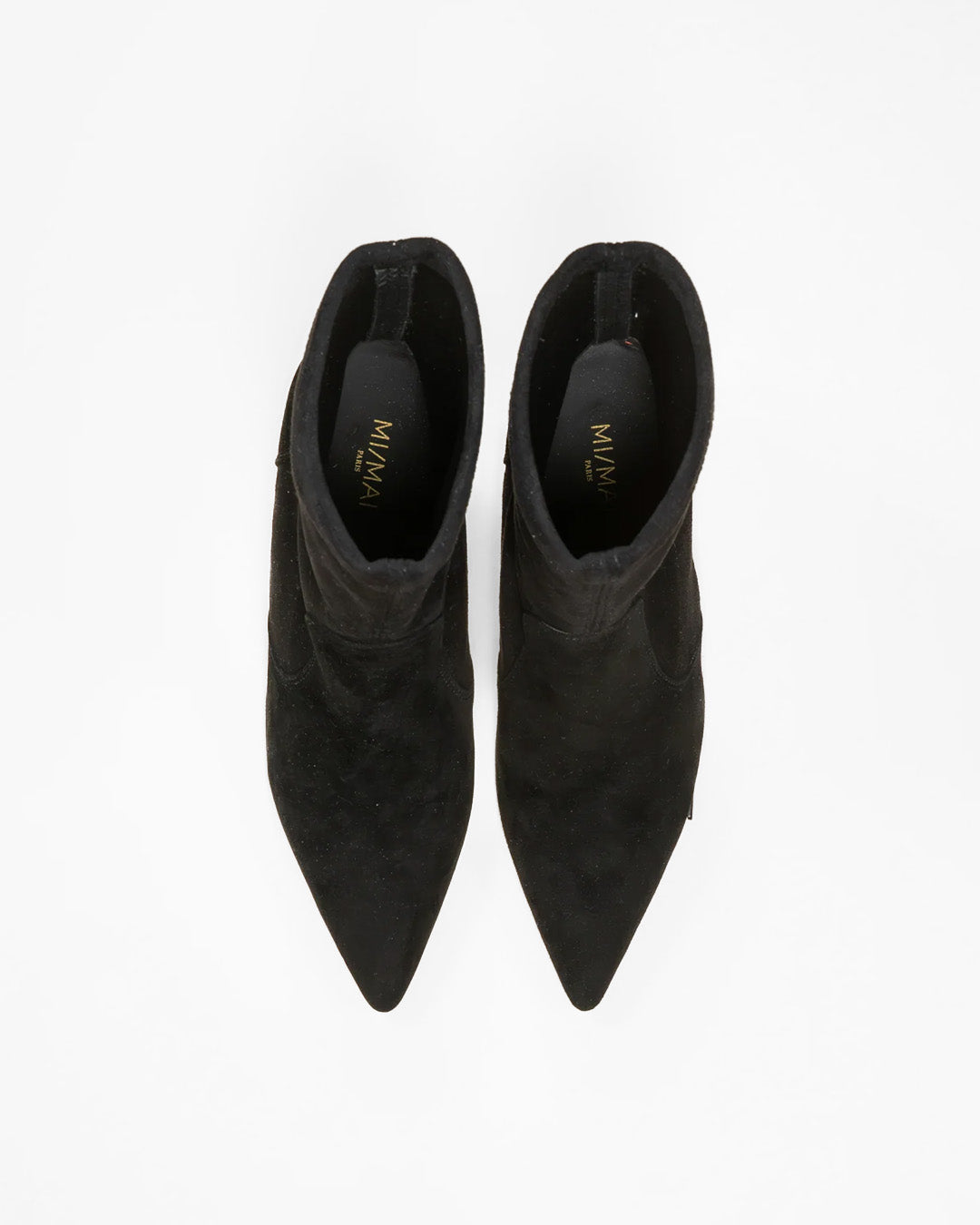 Bottines en daim noir à talon et bout pointu Ophelia Black